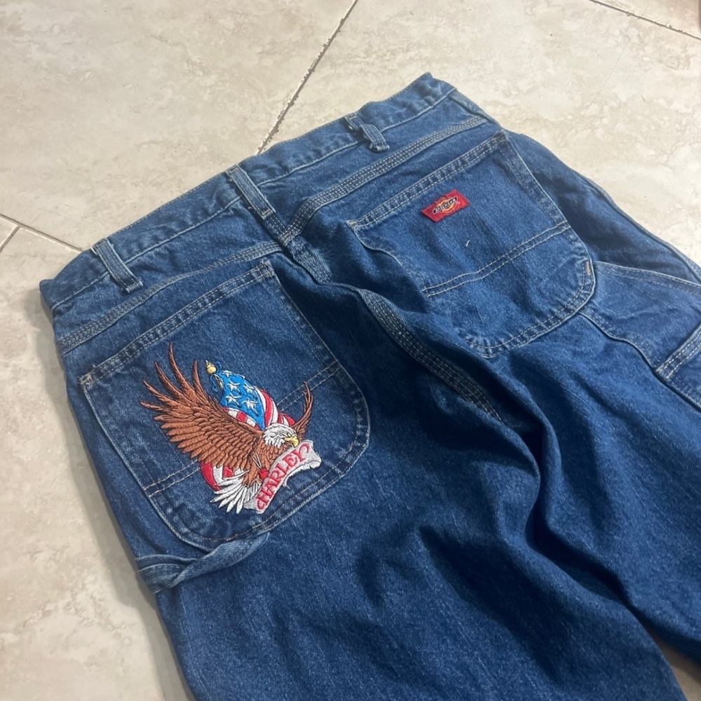 Harley Davidson baggy carpenter jeans embroidery with eagle spellout Harley